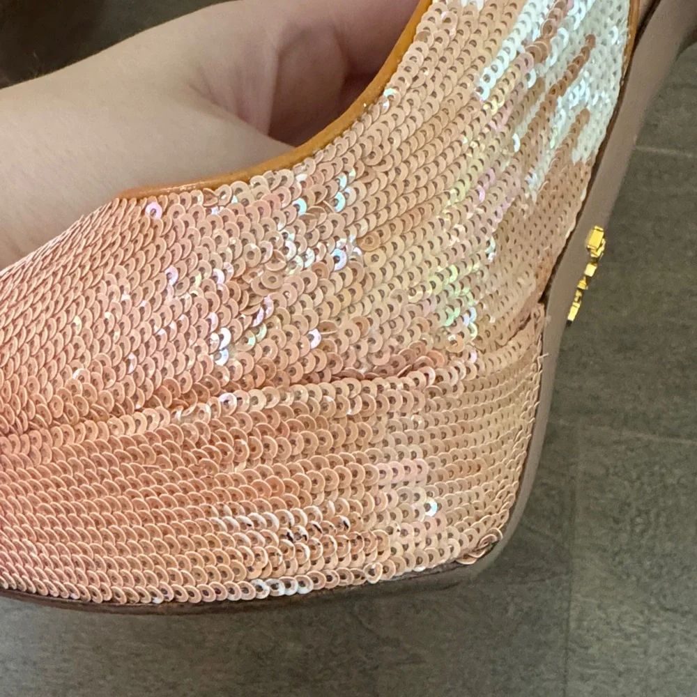 💖Prada Sequin Paillete Peep-Toe Slingback Heels - Picture 11 of 11
